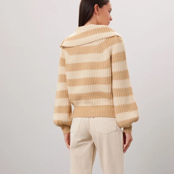RTR Derek Lam Collective Button Cowl Neck Tan & Cream Striped Sweater Sz M - Picture 2 of 16